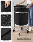 Round Laundry Hamper – Steel Frame – Grey – Removable Bag with Wheels