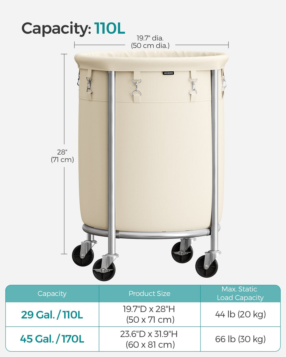 Laundry Trolley – Steel Frame – Gray – 110L Capacity with Removable Bag and Wheels