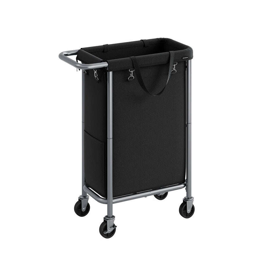 Laundry Basket – Steel – Ink Black – 90L with Removable Liner and Wheels