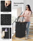Laundry Basket – Steel – Ink Black – 90L with Removable Liner and Wheels