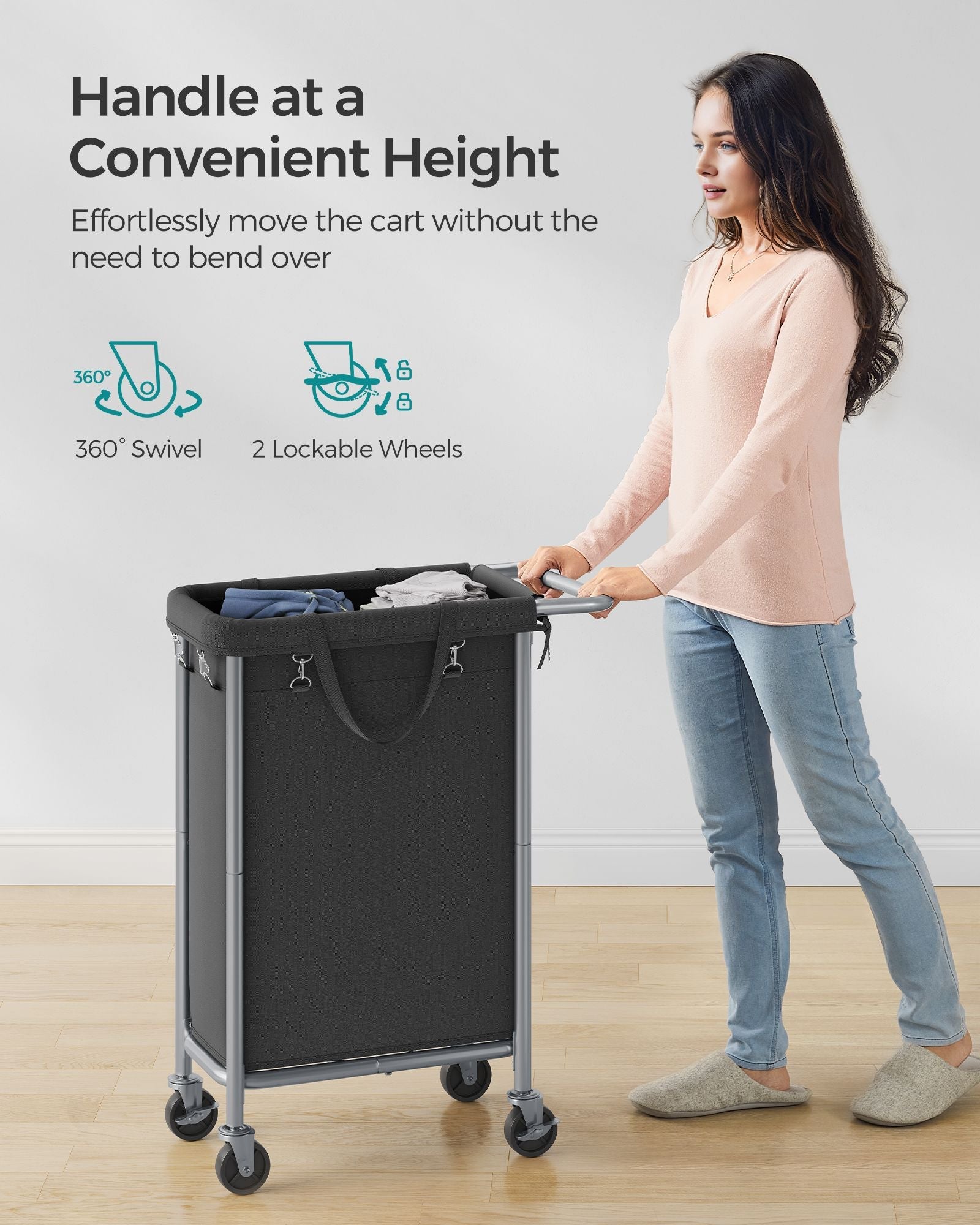 Laundry Basket – Steel – Ink Black – 90L with Removable Liner and Wheels