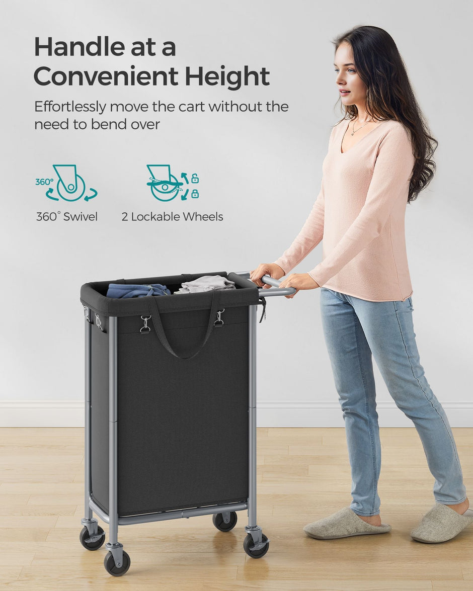 Laundry Basket – Steel – Ink Black – 90L with Removable Liner and Wheels