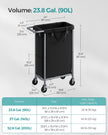 Laundry Basket – Steel – Ink Black – 90L with Removable Liner and Wheels