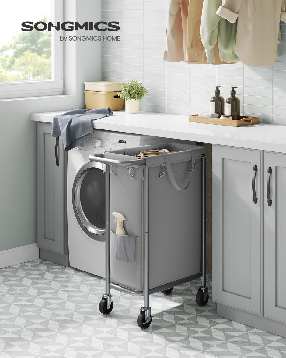 Laundry Basket – Steel Frame – Dove Grey – 90L Capacity with Removable Liner and Wheels