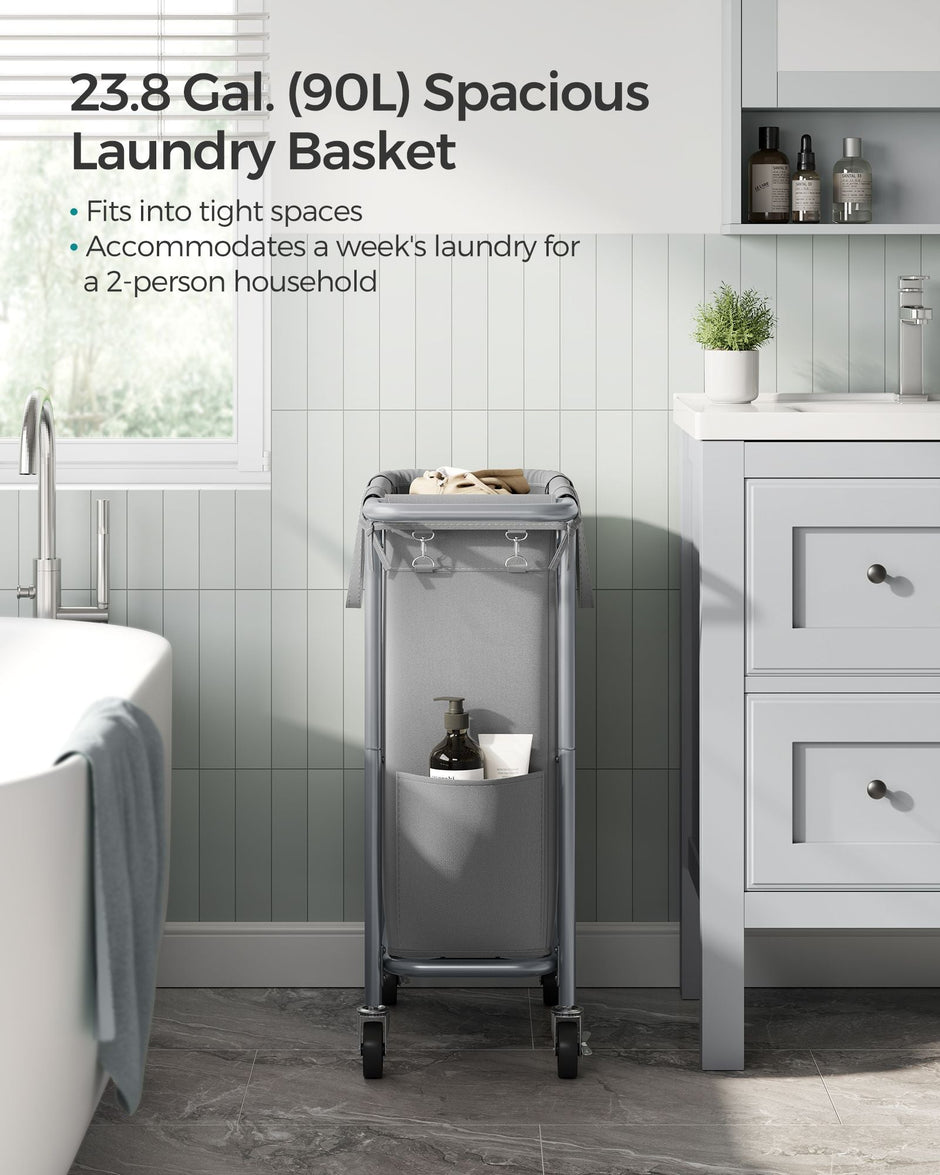 Laundry Basket – Steel Frame – Dove Grey – 90L Capacity with Removable Liner and Wheels
