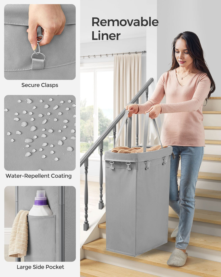 Laundry Basket – Steel Frame – Dove Grey – 90L Capacity with Removable Liner and Wheels