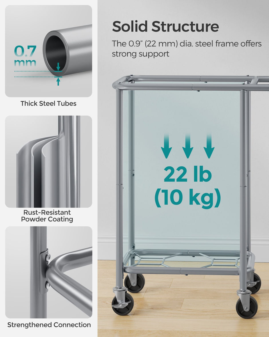 Laundry Basket – Steel Frame – Dove Grey – 90L Capacity with Removable Liner and Wheels