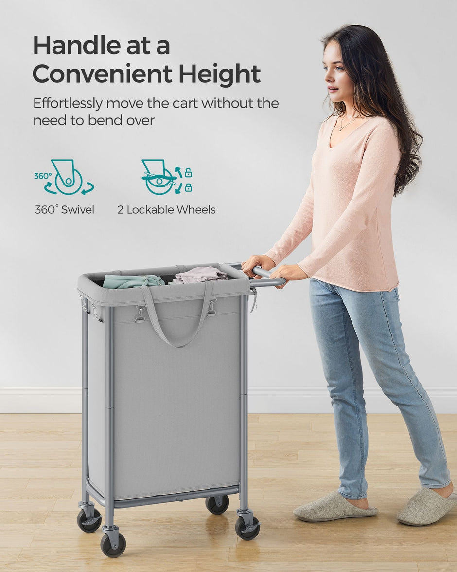 Laundry Basket – Steel Frame – Dove Grey – 90L Capacity with Removable Liner and Wheels