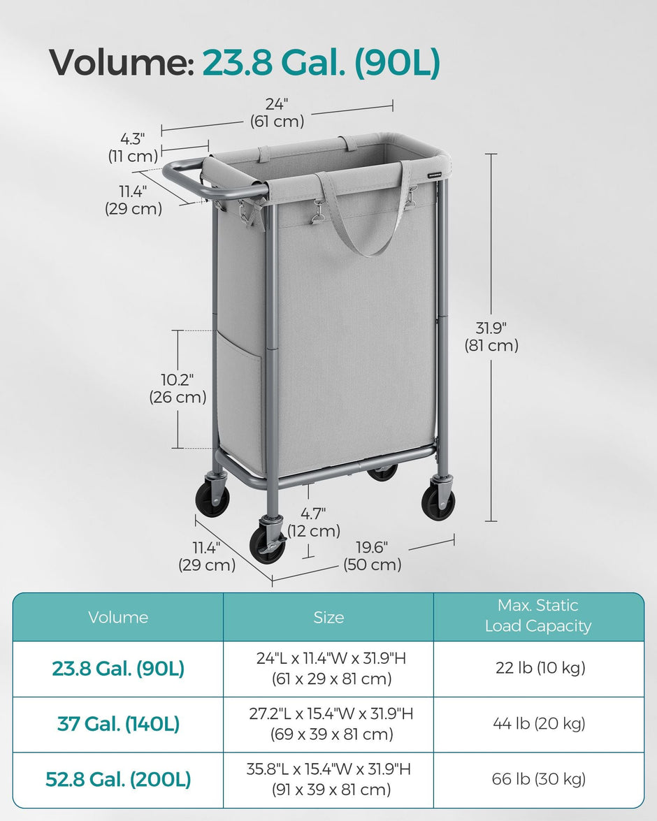 Laundry Basket – Steel Frame – Dove Grey – 90L Capacity with Removable Liner and Wheels