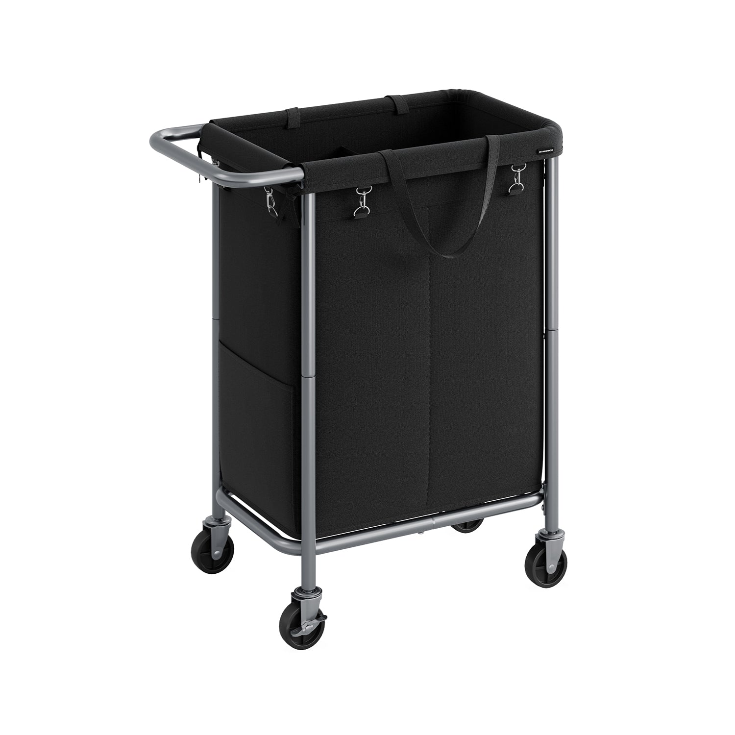 Laundry Basket – Steel – Ink Black – 2-Compartment with Removable Liner and Wheels