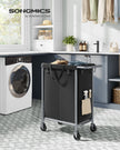 Laundry Basket – Steel – Ink Black – 2-Compartment with Removable Liner and Wheels