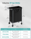 Laundry Basket – Steel – Ink Black – 2-Compartment with Removable Liner and Wheels
