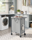 Laundry Basket – Steel Frame – Dove Grey – 2-Compartment with Removable Liner and Wheels
