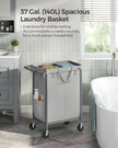 Laundry Basket – Steel Frame – Dove Grey – 2-Compartment with Removable Liner and Wheels