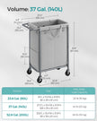 Laundry Basket – Steel Frame – Dove Grey – 2-Compartment with Removable Liner and Wheels