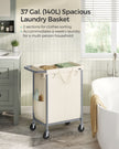 Laundry Basket – Steel – Cream White – 2-Compartment with Removable Liner and Wheels
