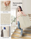 Laundry Basket – Steel – Cream White – 2-Compartment with Removable Liner and Wheels