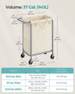 Laundry Basket – Steel – Cream White – 2-Compartment with Removable Liner and Wheels