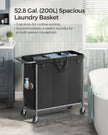 Laundry Basket – Steel Frame – Ink Black – 3-Compartment with Wheels and Removable Liner