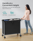 Laundry Basket – Steel Frame – Ink Black – 3-Compartment with Wheels and Removable Liner