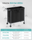 Laundry Basket – Steel Frame – Ink Black – 3-Compartment with Wheels and Removable Liner