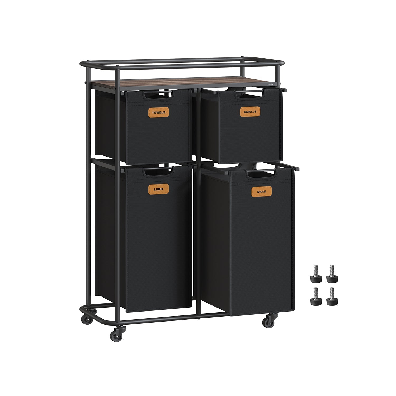 Rolling Laundry Hamper – Fabric – Ink Black and Chestnut Brown – 150 L with Wheels and Removable Liners