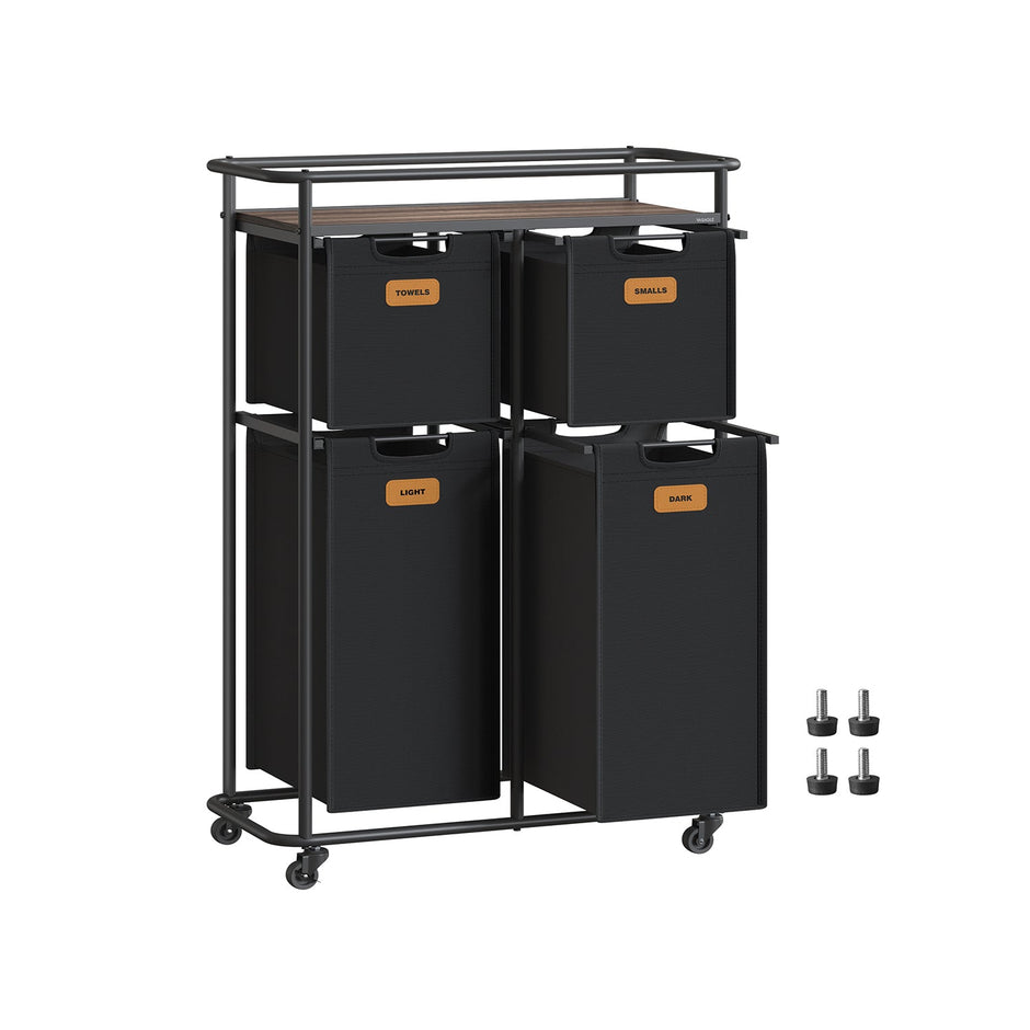 Rolling Laundry Hamper – Fabric – Ink Black and Chestnut Brown – 150 L with Wheels and Removable Liners