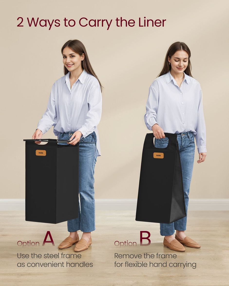Rolling Laundry Hamper – Fabric – Ink Black and Chestnut Brown – 150 L with Wheels and Removable Liners