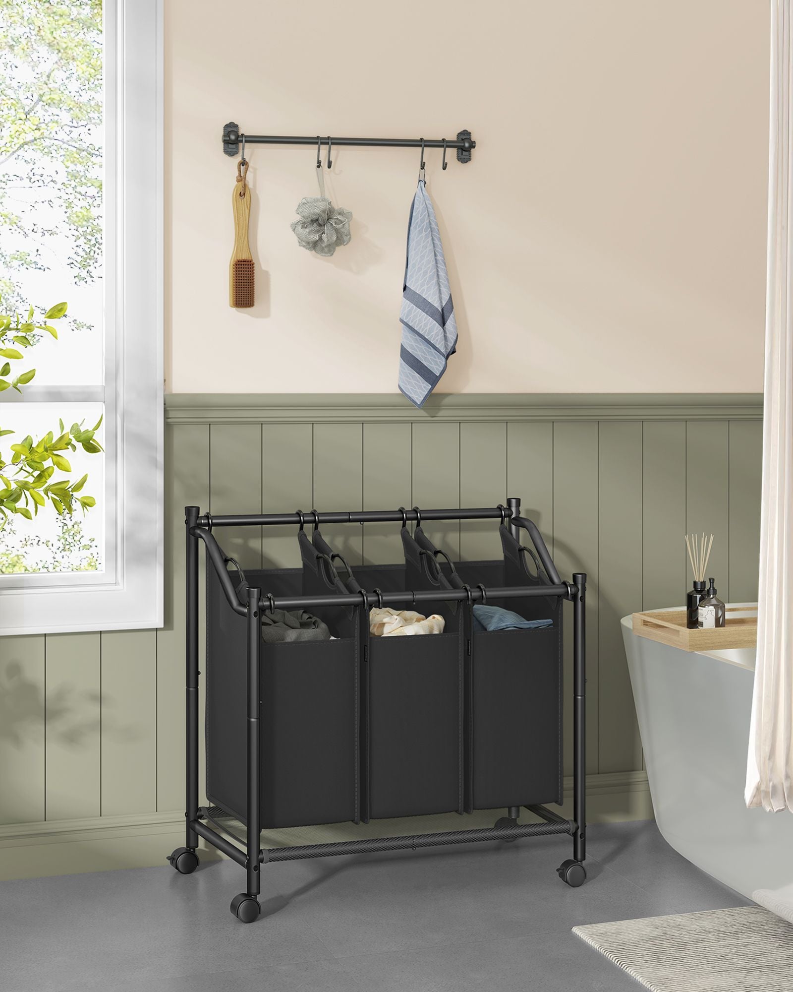 Rolling Laundry Sorter – Fabric – Ink Black – 3 Removable Bags