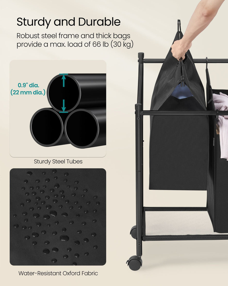 Rolling Laundry Sorter – Fabric – Ink Black – 3 Removable Bags