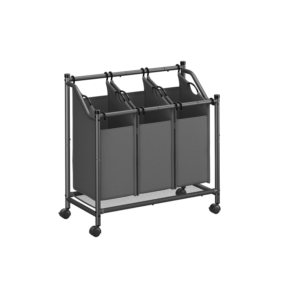 Rolling Laundry Sorter – Fabric – Slate Grey – 3 Removable Bags