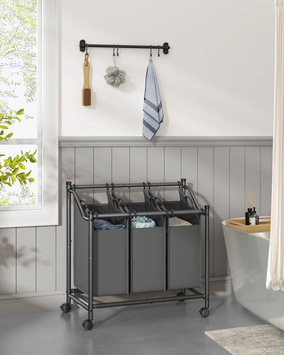 Rolling Laundry Sorter – Fabric – Slate Grey – 3 Removable Bags