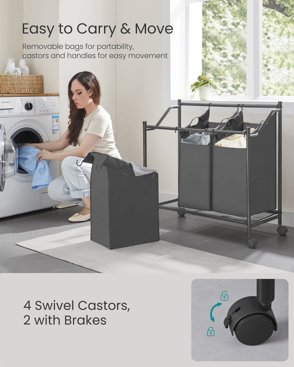 Rolling Laundry Sorter – Fabric – Slate Grey – 3 Removable Bags