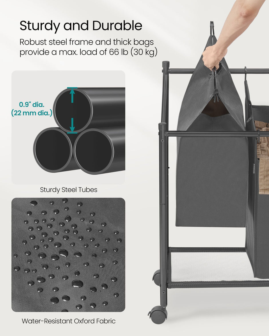 Rolling Laundry Sorter – Fabric – Slate Grey – 3 Removable Bags