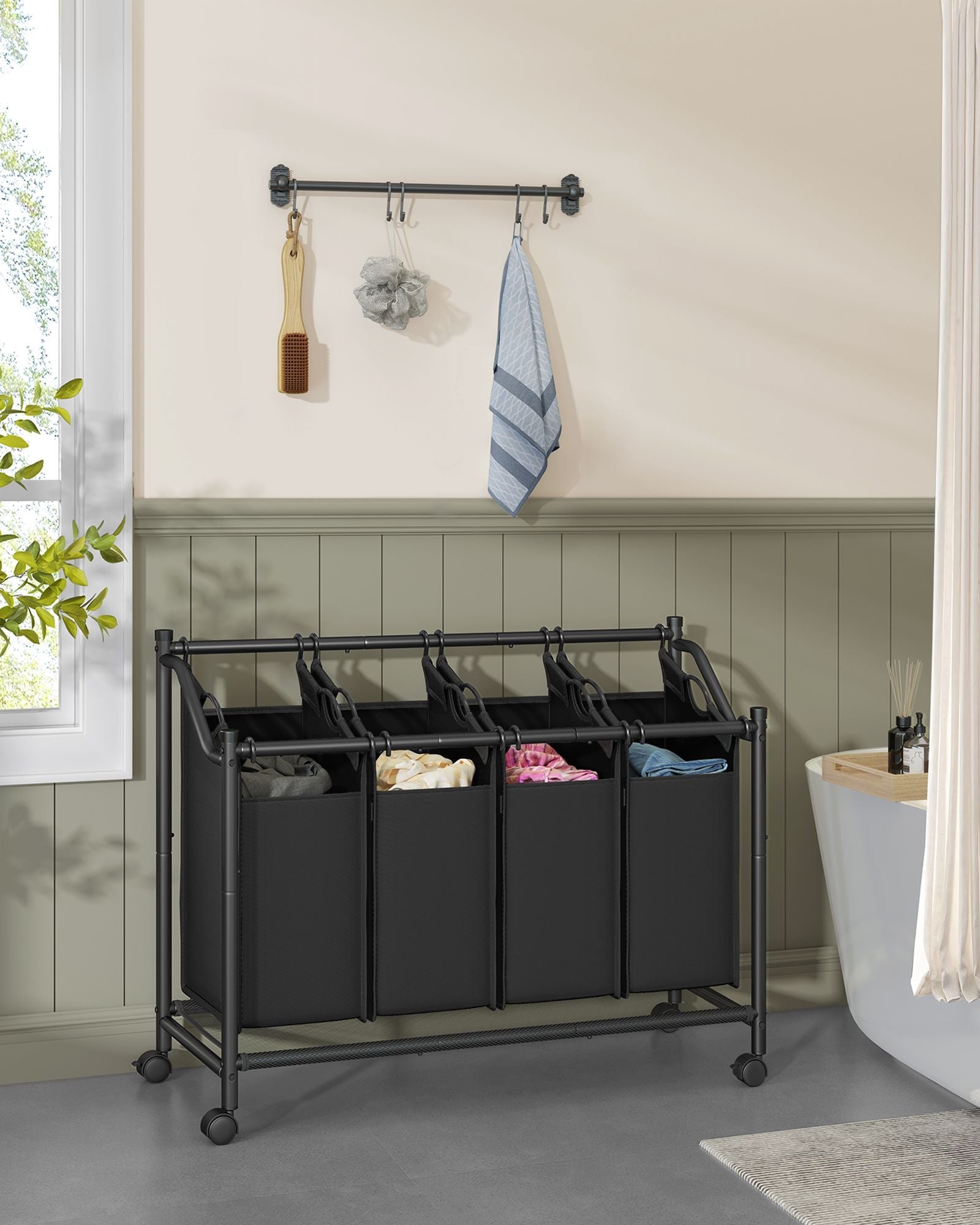 Rolling Laundry Sorter – Fabric – Ink Black – 4 Removable Bags