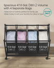 Rolling Laundry Sorter – Fabric – Ink Black – 4 Removable Bags