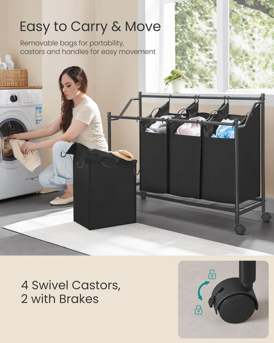 Rolling Laundry Sorter – Fabric – Ink Black – 4 Removable Bags