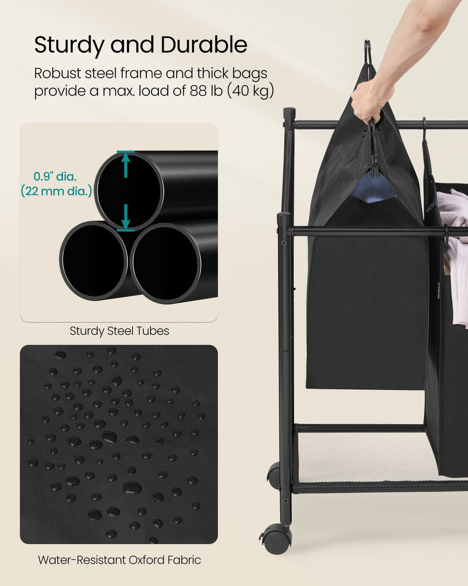 Rolling Laundry Sorter – Fabric – Ink Black – 4 Removable Bags