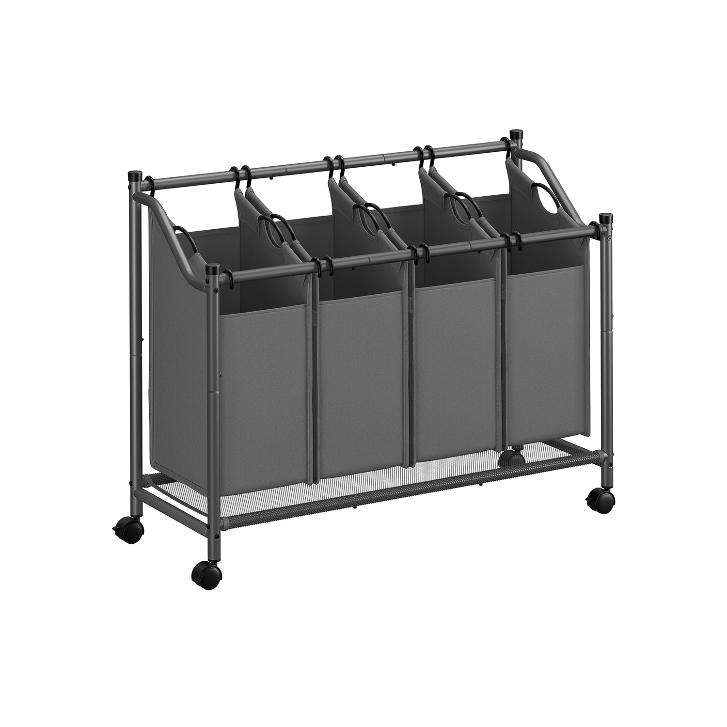 Rolling Laundry Sorter – Fabric – Slate Grey – 4 Removable Bags, Sturdy Design