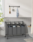 Rolling Laundry Sorter – Fabric – Slate Grey – 4 Removable Bags, Sturdy Design