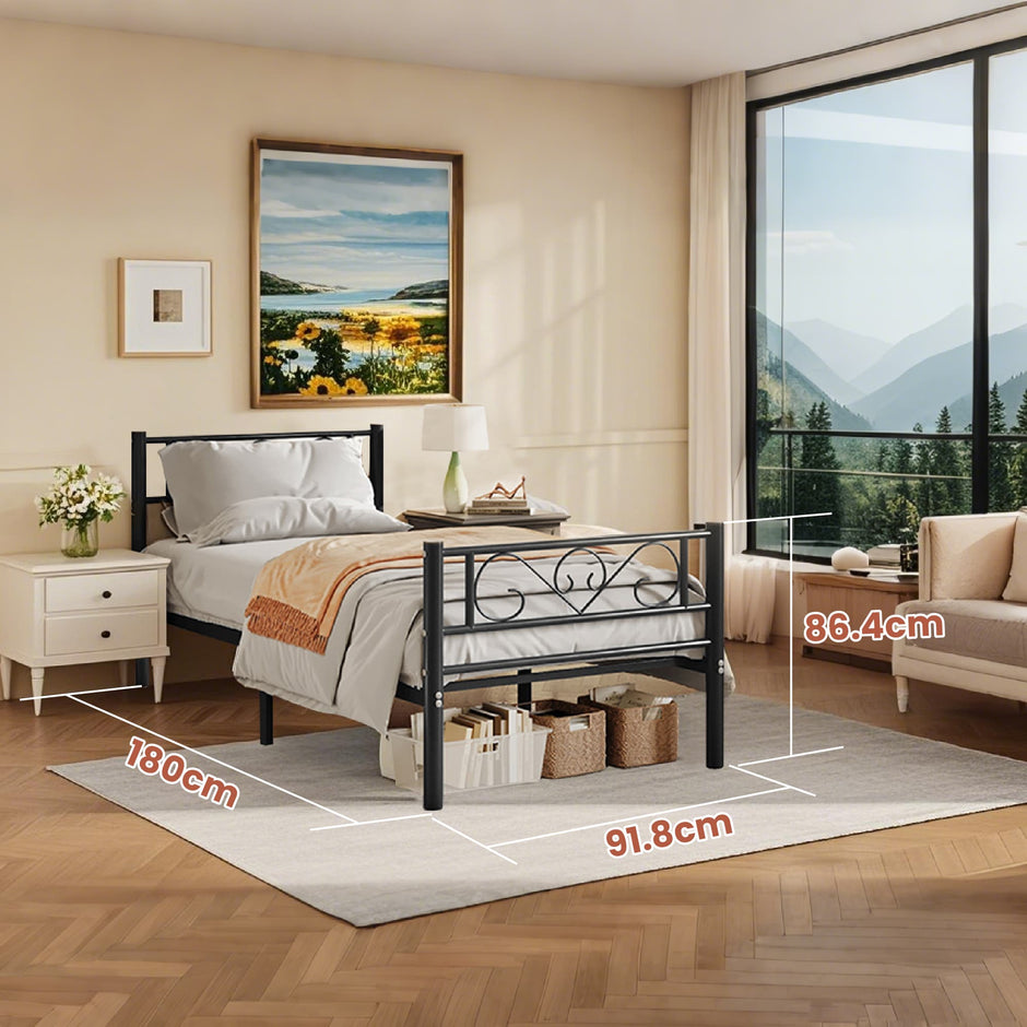 Single Bed Frame – Metal – Ink Black – Easy Assembly, Fits 190 x 90 cm Mattress