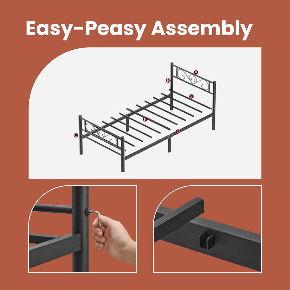 Single Bed Frame – Metal – Ink Black – Easy Assembly, Fits 190 x 90 cm Mattress