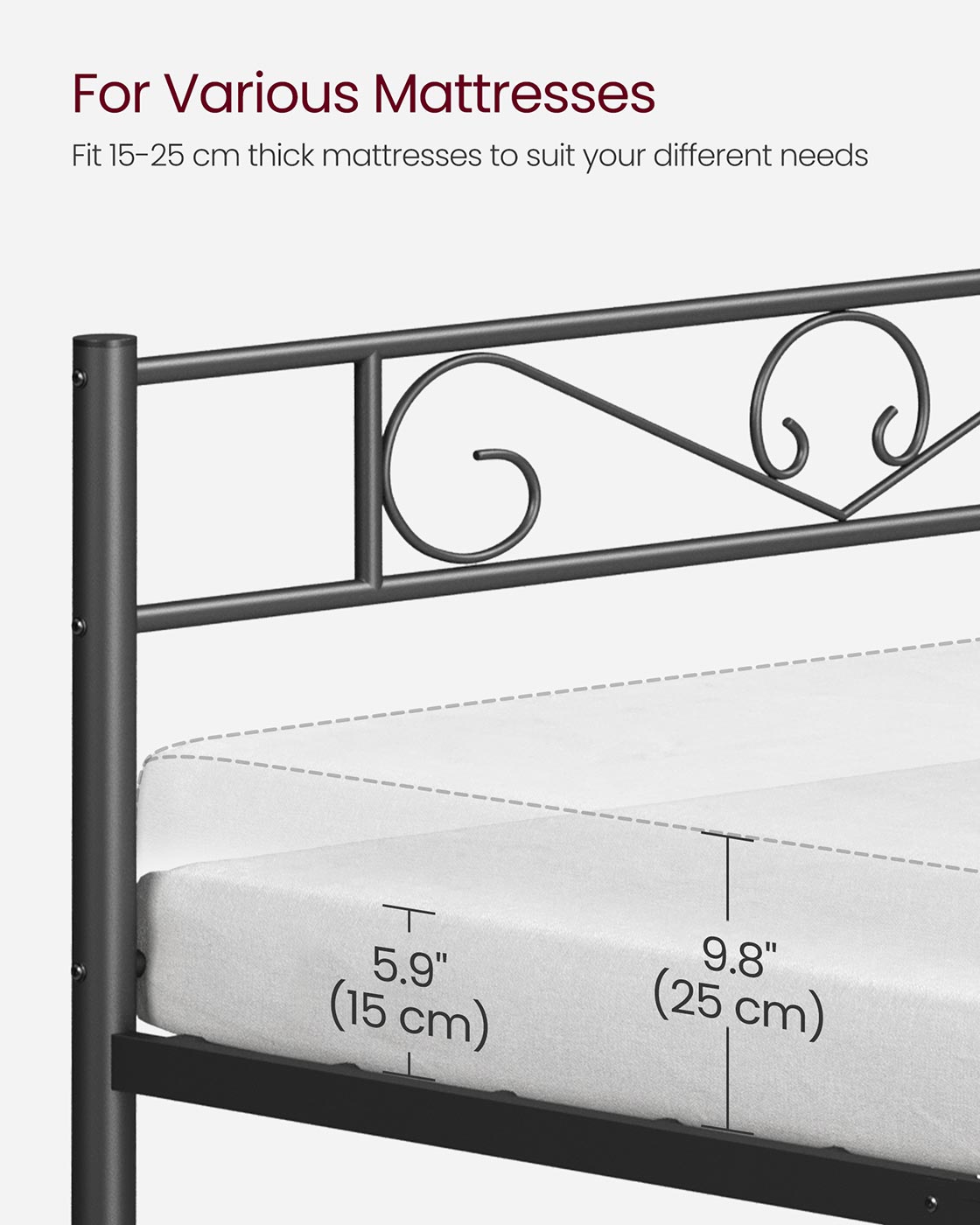 Single Metal Bed Frame – Metal – Black – No Box Spring Needed, Fits 90 x 190 cm Mattress