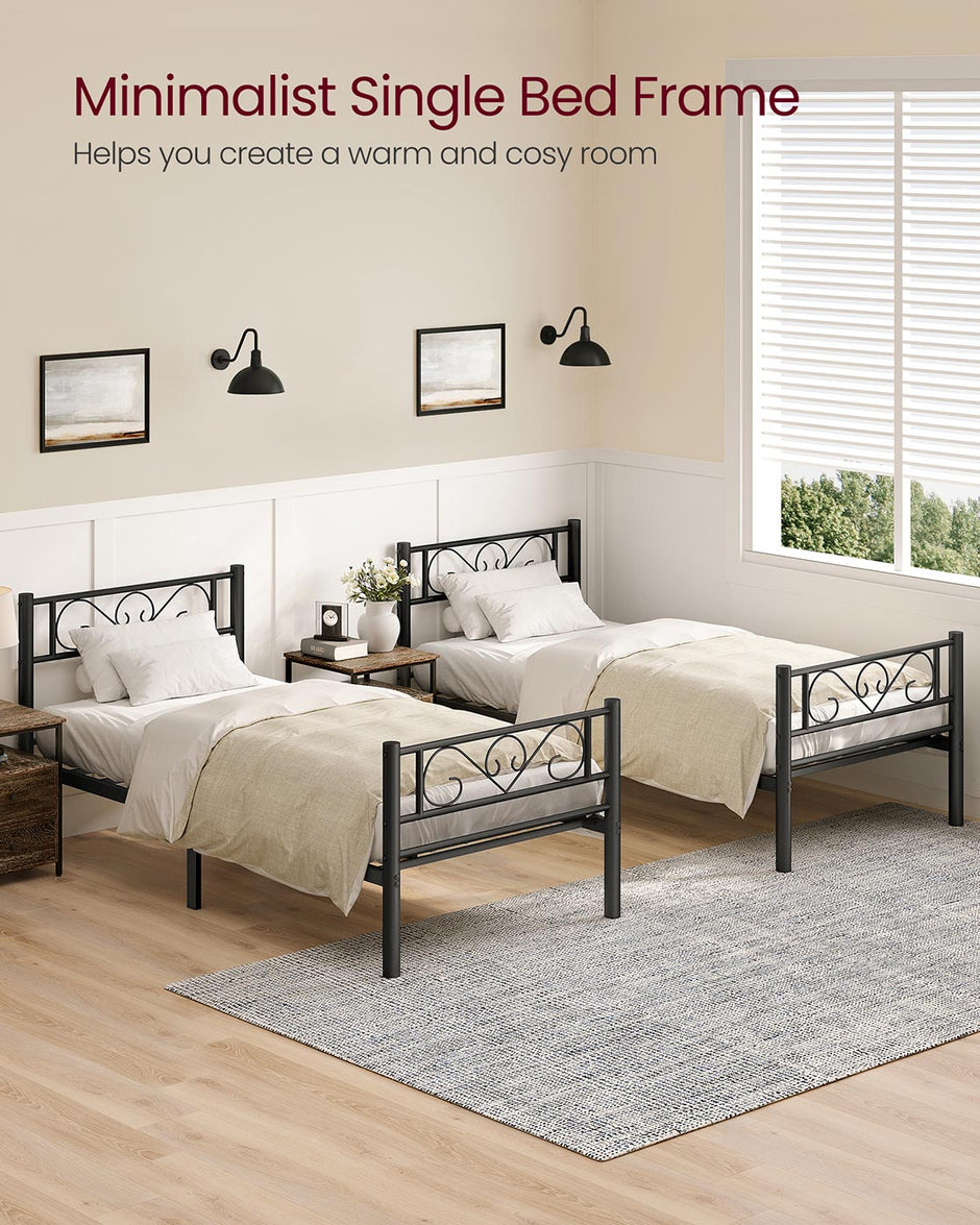 Single Metal Bed Frame – Metal – Black – No Box Spring Needed, Fits 90 x 190 cm Mattress