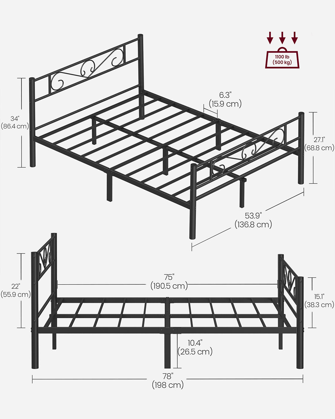 Double Bed Frame – Metal – Matte Black – Sturdy Support with Easy Assembly