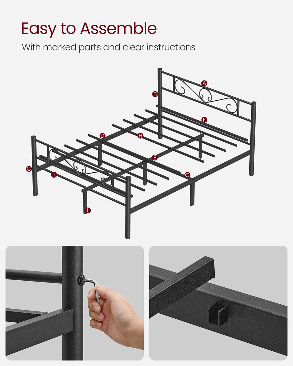 Double Bed Frame – Metal – Matte Black – Sturdy Support with Easy Assembly