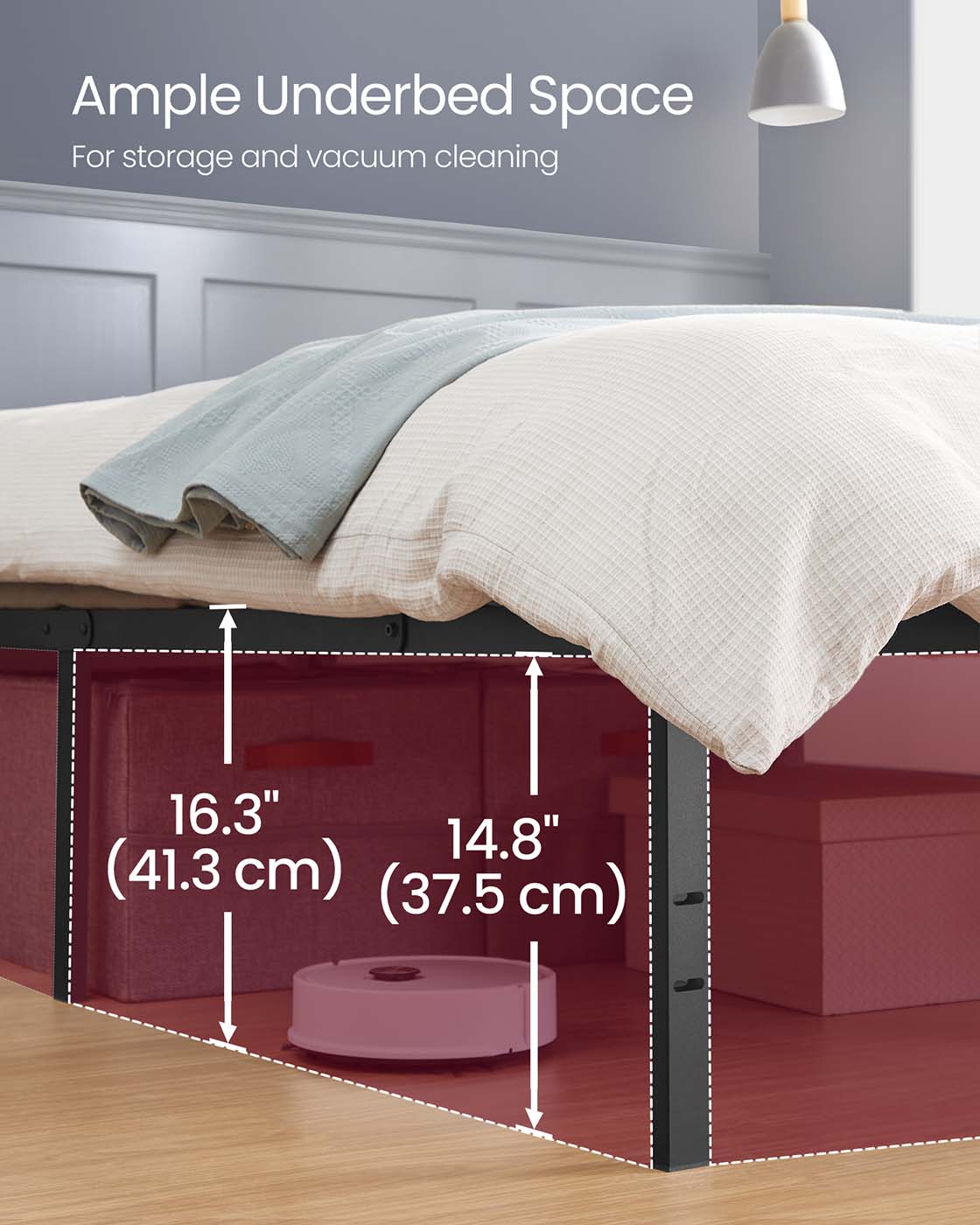 Single Bed Frame – Metal – Ink Black – Features Bedside Shelves, Easy Assembly, Suitable for 90 x 190 cm Mattresses