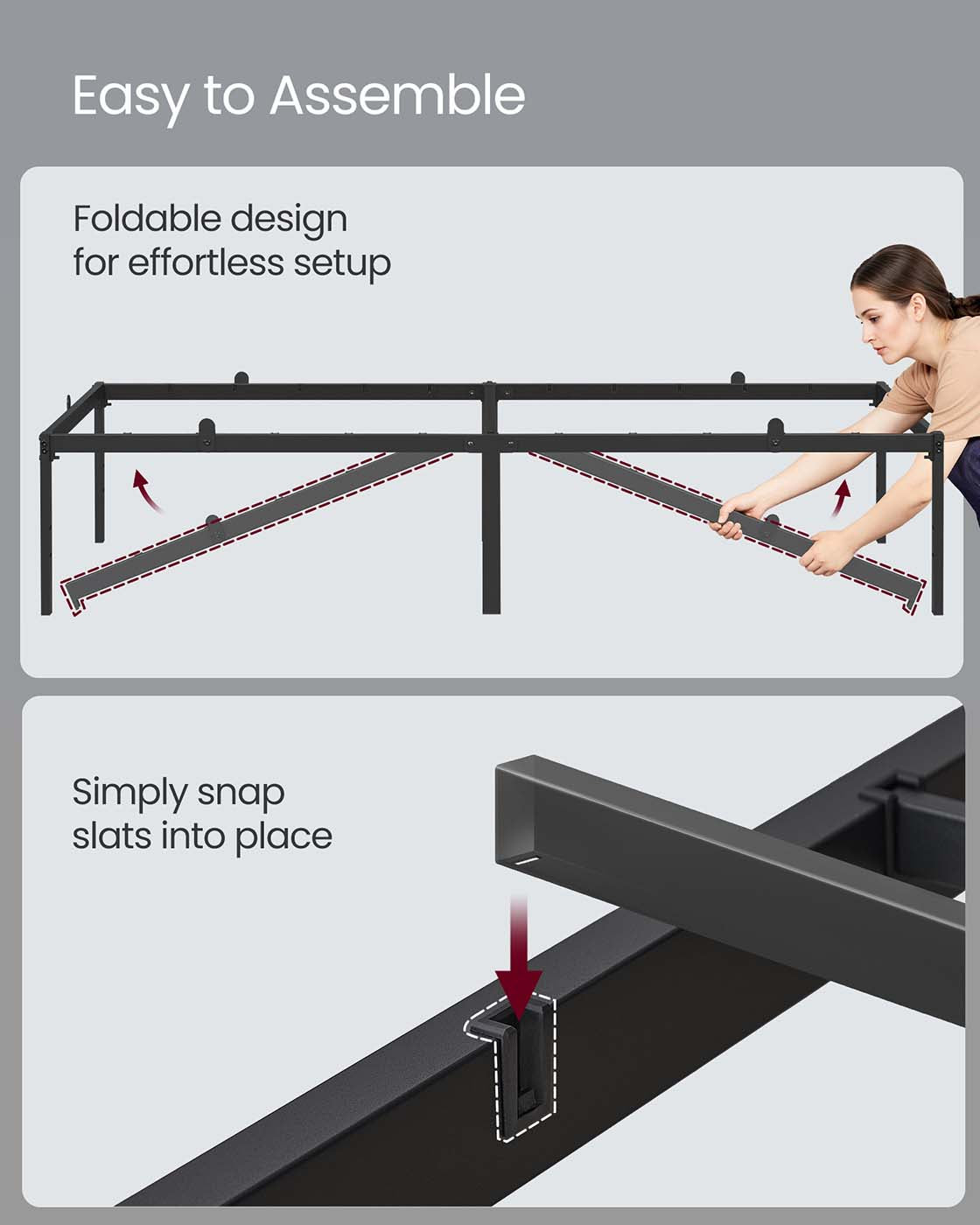 Single Bed Frame – Metal – Ink Black – Features Bedside Shelves, Easy Assembly, Suitable for 90 x 190 cm Mattresses