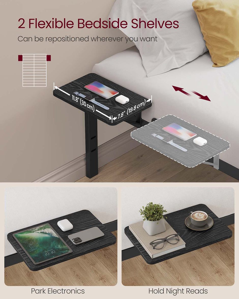 Metal Bed Frame – Matte Black – With Side Shelves – Easy Assembly