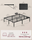 Metal Bed Frame – Matte Black – With Side Shelves – Easy Assembly